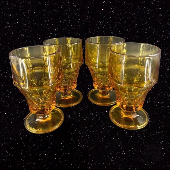 Anchor Hocking Georgian Amber 1960 Barware Glasses Footed Tumbler Set 4 Large - Picture 8 of 13